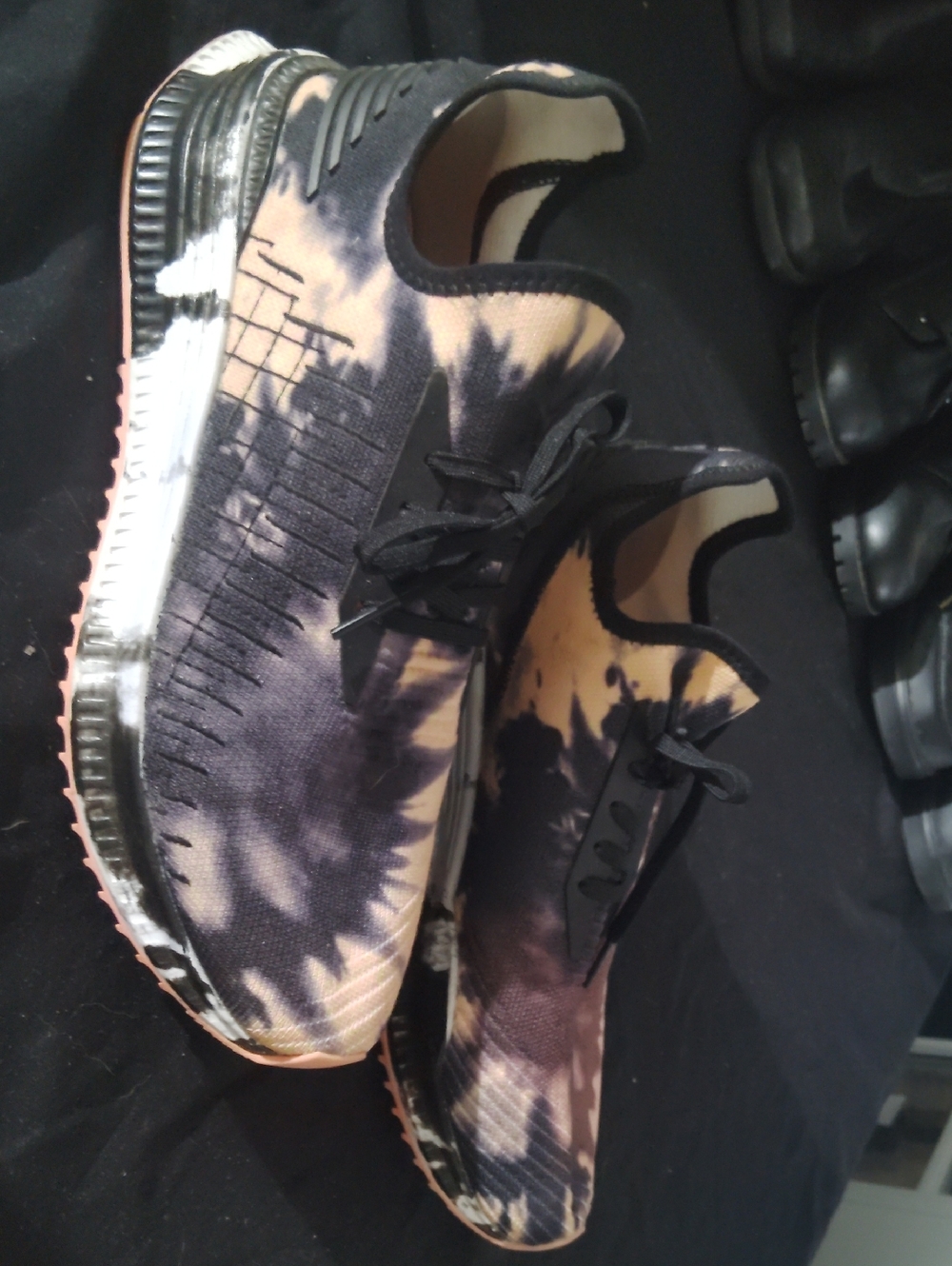Woman's  Black & Beige Tie-Dye Athletic Sneakers